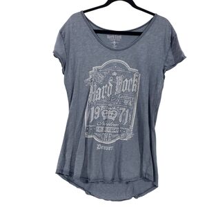 HARD ROCK COUTURE Womens Gray Short Sleeve Graphic T Shirt Size XL Denver Cotton